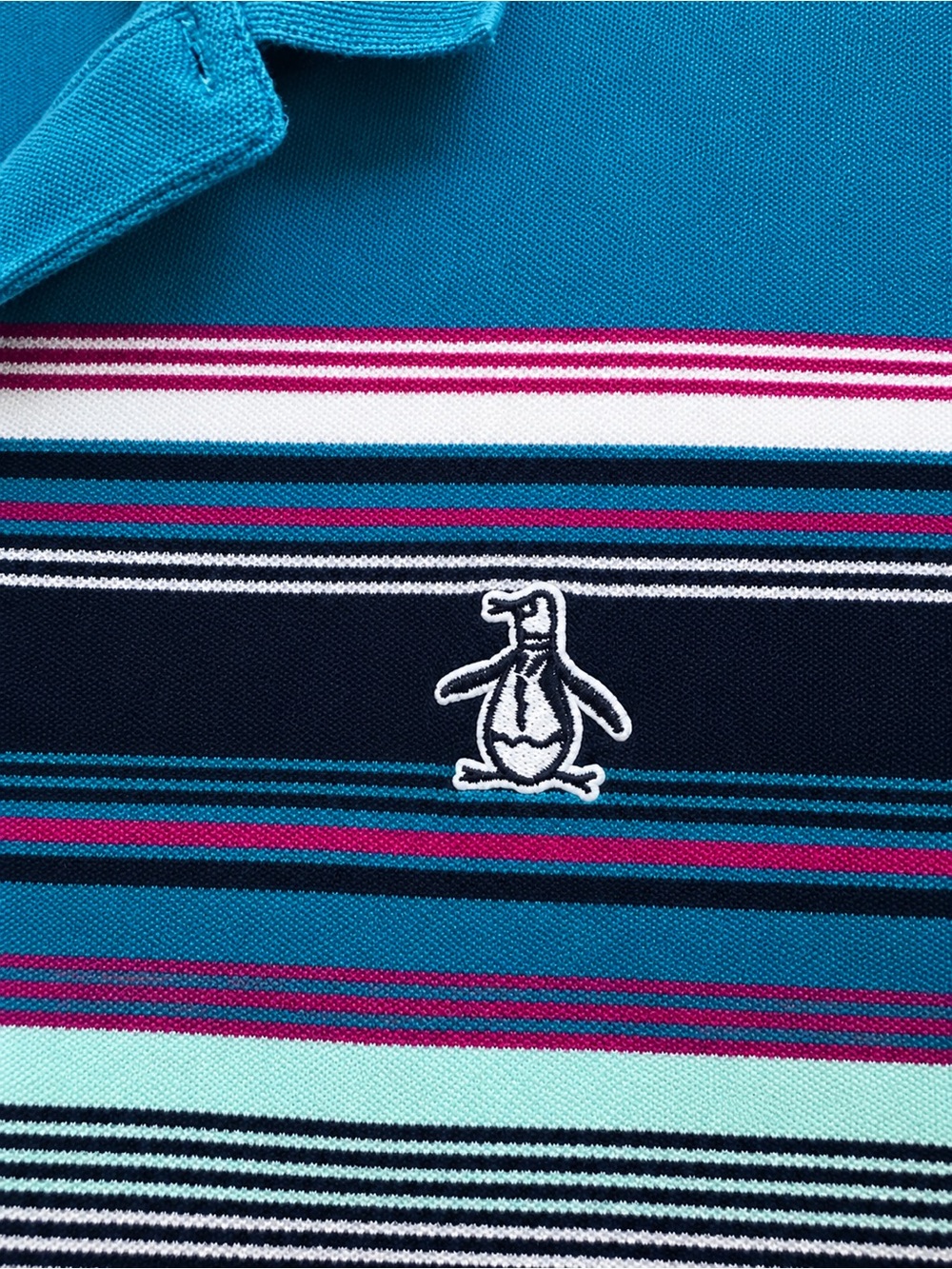 Original Penguin Munsingwear Men’s XXL Striped Polo Shirt 100% Cotton Teal - Picture 4 of 5